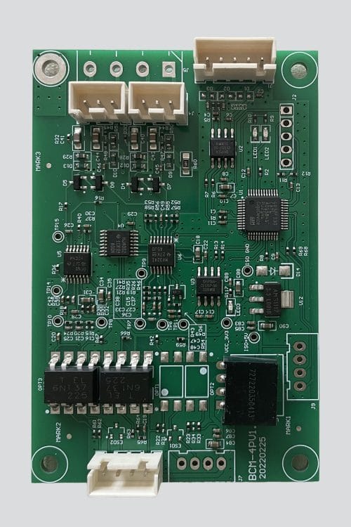 Front view of the iBodyinfo BCM-4P 4-electrode handheld measurement module, showing its compact layout designed for portable devices.