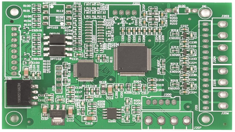 Top view of the iBodyinfo BCM-H10 Body Composition Module's Printed Circuit Board Assembly (PCBA), showing its core ICs and interface layout.